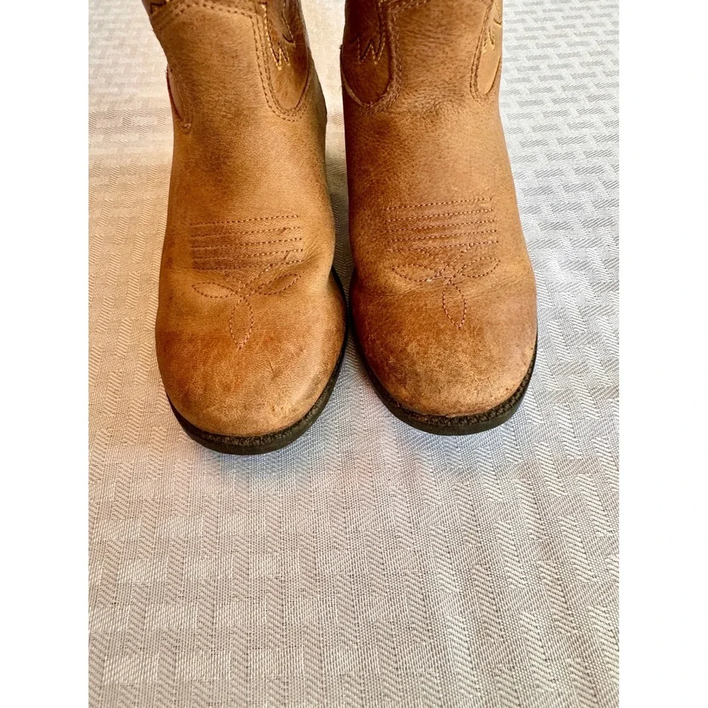 Old West Kids Tan‎ Leather Western Cowboy Boots 3129 Size 8.5 Toddler Brown